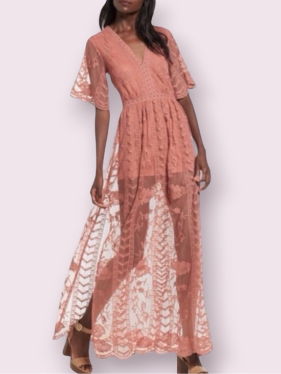 Socialite Dresses & Skirts - Socialite Nordstrom Lace Overlay Romper Boho Maxi Dress Dusty Pink Size Large
